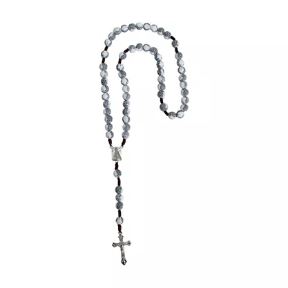 Terço Nossa Senhora Aparecida Conta Branca e Imagem Marrom - 10 mm