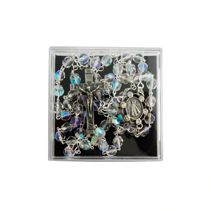 Terço Nossa Senhora Aparecida Cristal Vidro Irisado Transparente