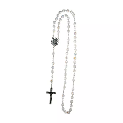 Terço Nossa Senhora Aparecida Cristal Vidro Irisado Transparente