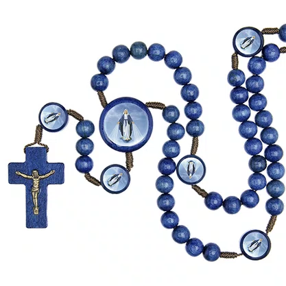 Terço Nossa Senhora Das Graças Madeira Azul Entremeio