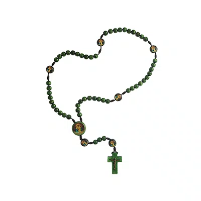 Terço Nossa Senhora Mãe Rainha Madeira Verde 8mm