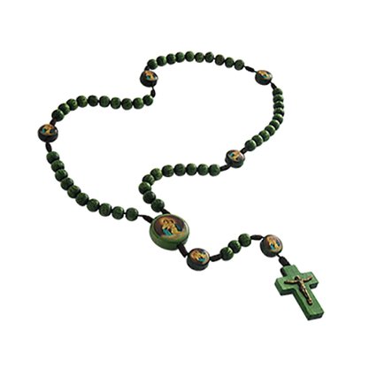 Terço Nossa Senhora Mãe Rainha Madeira Verde 8mm