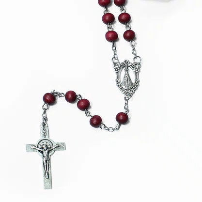 Terço Nossa Senhora Perfumado Madeira Vermelha - 6 mm