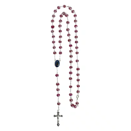 Terço Nossa Sennhora Aparecida Vermelho com Detalhe Prata - 8 mm