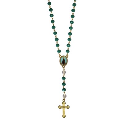 Terço de Nossa Senhora de Aparecida Verde Água e Dourado - 8 mm