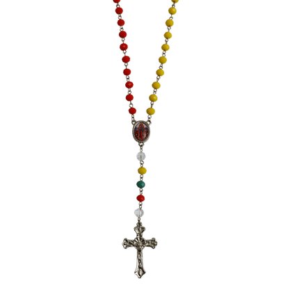 Terço de Nossa Senhora de Guadalupe Multicolor Prata- 7 mm