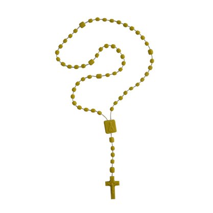 12 Unid - Terço Nylon Amarelo Leitoso Entremeio Sagrado Coração de Jesus e Nossa Senhora Aparecida