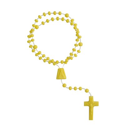 12 unid - Terço Nylon Amarelo Leitoso Entremeio Sag Coração de Jesus e Nossa Senhora Aparecida 27cm