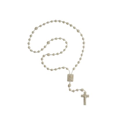 12 unid - Terço Nylon Bege Leitoso Entremeio Sag Coração de Jesus e Nossa Senhora Aparecida