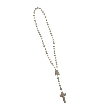 12 unid - Terço Nylon Bege Leitoso Entremeio Sag Coração de Jesus e Nossa Senhora Aparecida  27cm