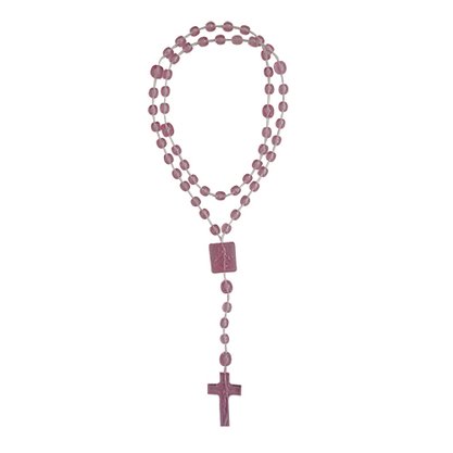 12 unid - Terço Nylon Rosa Transparente Entremeio Sag Coração de Jesus e Nossa Senhora Aparecida  34cm