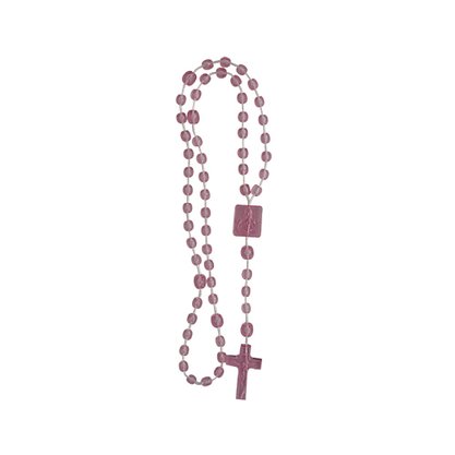 12 Unid - Terço Nylon Rosa Transparente Entremeio Sagrado Coração de Jesus e Nossa Senhora Aparecida 34cm