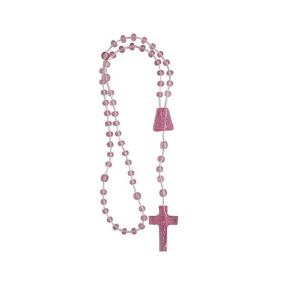 12 Unid - Terço Nylon Rosa Translucido Entremeio Sagrado Coração de Jesus e Nossa Senhora Aparecida 27cm