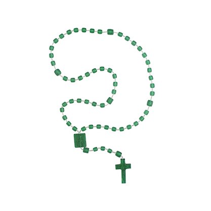 12 unid - Terço Nylon Verde Escuro Translucido Entremeio Sag Coração de Jesus e Nossa Senhora Aparecida 34cm