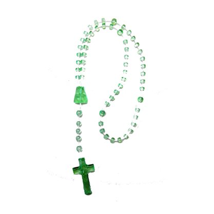 12 unid - Terço Nylon Verde Claro Translucido Entremeio Sag Coração de Jesus e Nossa Senhora Aparecida 27cm