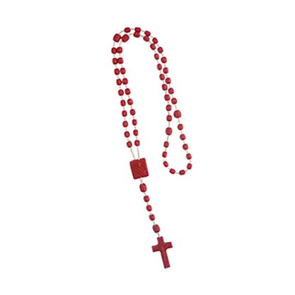 12 unid - Terço Nylon Vermelho Leitoso Entremeio Sag Coração de Jesus e Nossa Senhora Aparecida 34cm
