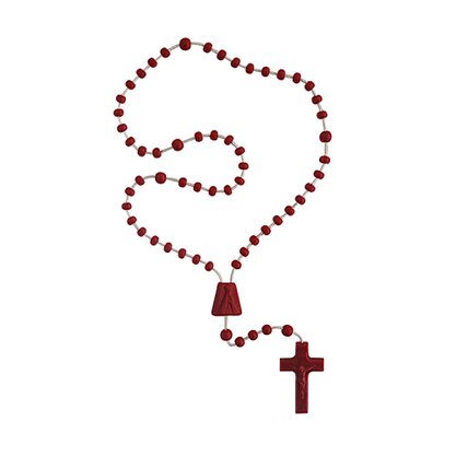 12 unid - Terço Nylon Vermelho Leitoso Entremeio Sag Coração de Jesus e Nossa Senhora Aparecida  27cm