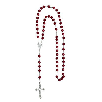 12 unid - Terço Pérola Vermelha - 6 mm