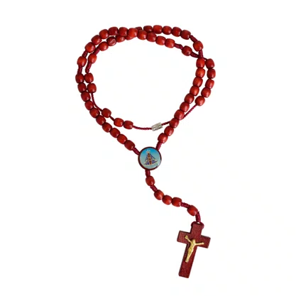 Terço Pescoço Nossa Senhora Aparecida Madeira Vermelha - 8 mm