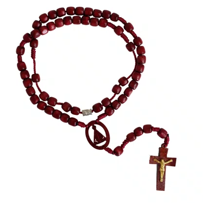 Terço Pescoço Nossa Senhora Aparecida Madeira Vermelha - 8 Mm