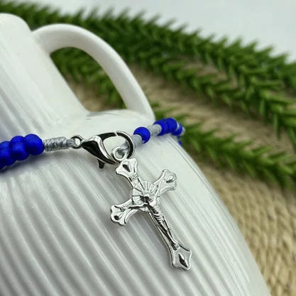 Terço Pulso de Nossa Senhora Aparecida Azul - 4 mm