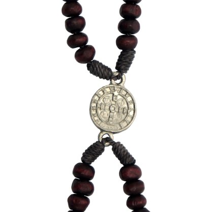 Terço de Pulso São Bento Medalha Madeira Vermelha - 5 mm 