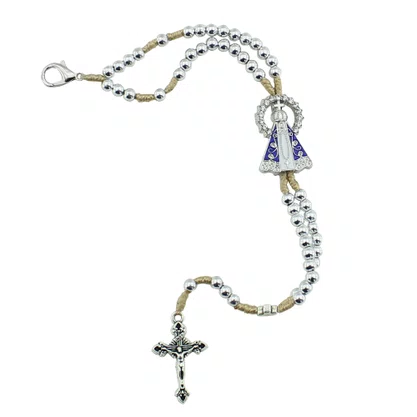Terço Pulso de Nossa Senhora Aparecida Prata - 6 mm