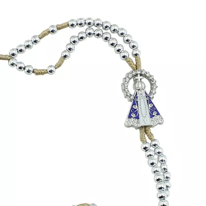 Terço Pulso de Nossa Senhora Aparecida Prata - 6 mm