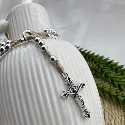 Terço Pulso de Nossa Senhora Aparecida Prata - 6 mm