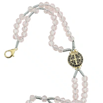 Terço Pulso de São Bento Semi Cristal Rosa - 6 mm