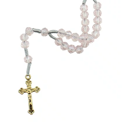 Terço Pulso de São Bento Semi Cristal Rosa - 6 mm