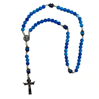 Terço São Bento Barbante Perolizado Azul - 8 mm