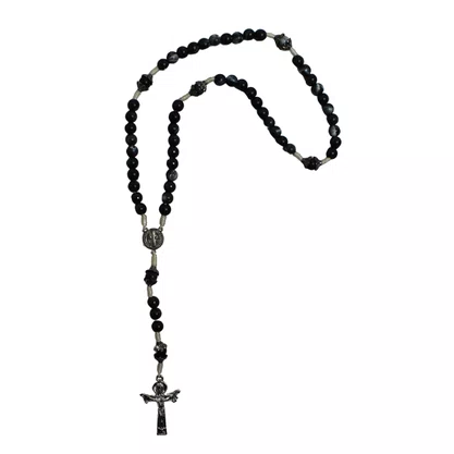 Terço São Bento Barbante Perolizado Preto 6 mm