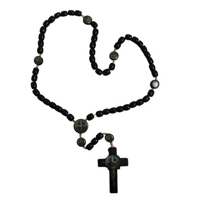 Terço São Bento Madeira Preto Pai Nosso Resinado 8 mm