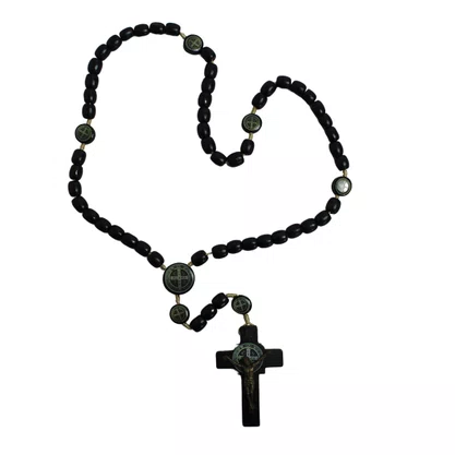 Terço São Bento Madeira Preto Pai Nosso Resinado 8 mm