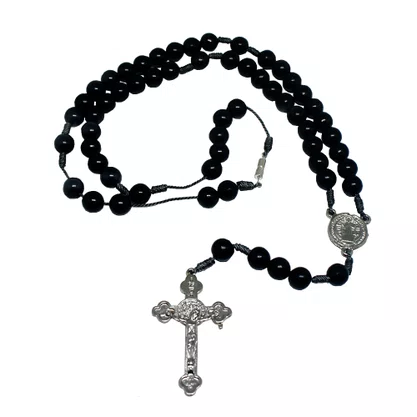 Terço São Bento Preto Plástico 10mm Níquel