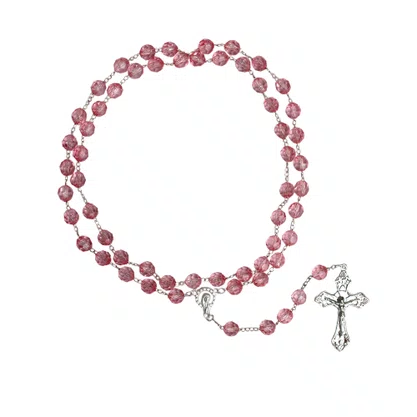 Terço Semi Cristal Rosa - 8 mm