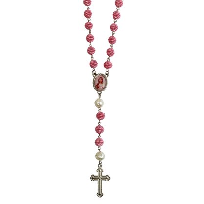 Terço de Santa Filomena Conta Crespa Rosa - 10 mm