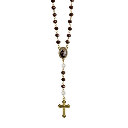 Terço de Santo Antônio Semi Cristal Cobre e Dourado - 8 mm