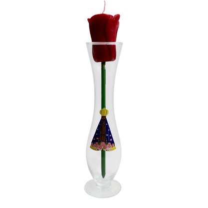 Vaso Solitário com Vela em Formato de Rosa - 24 cm 