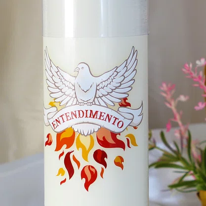 Kit 7 Dons do Espírito Santo 7 Velas Pentecostes Brancas Adesivo