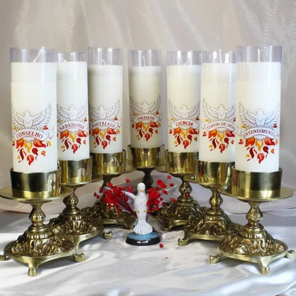 Kit 7 Dons do Espírito Santo 7 Velas Pentecostes Brancas Adesivo