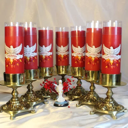 Kit 7 Dons do Espírito Santo 7 Velas Pentecostes Vermelhas Adesivo