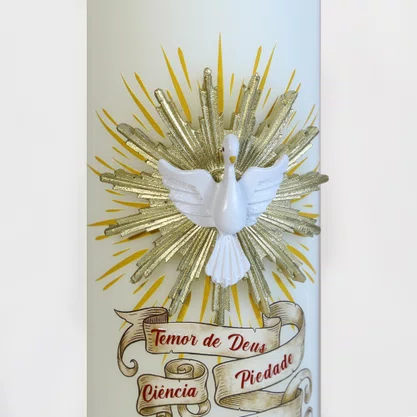 Vela Pentecostes 7 Dons do Espírito Santo Relevo Branca
