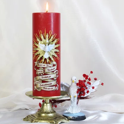 Vela Pentecostes 7 Dons do Espírito Santo Relevo Vermelha