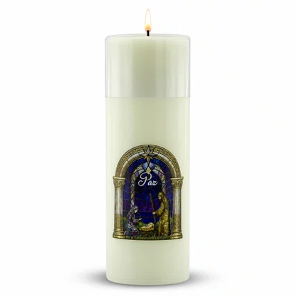 Vela Advento Branca para Altar Nascimento Colorido - 20 x 7 cm 