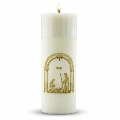 Vela Advento Branca para Altar Nascimento Dourado - 20 x 7 cm 