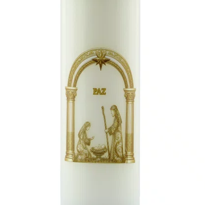 Vela Advento Branca para Altar Nascimento Dourado - 20 x 7 cm 