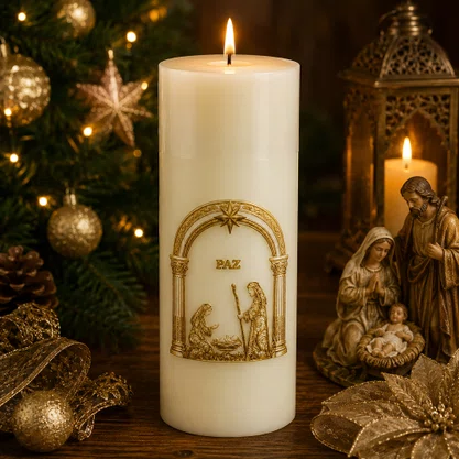 Vela Advento Branca para Altar Nascimento Dourado - 20 x 7 cm 