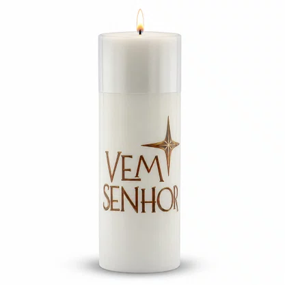Vela Advento Branca para Altar Vem Senhor - 20 x 7 cm 